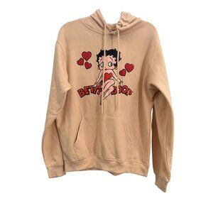 Betty Boop Beige Hoodie Graphic Sweatshirt With Pouch Pocket Large